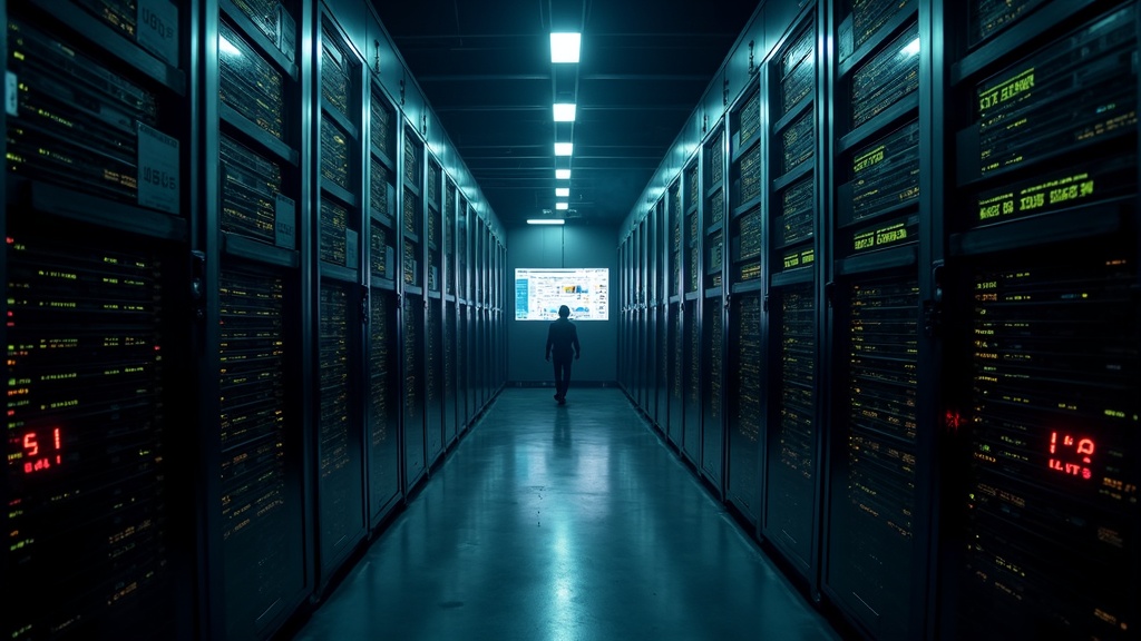 Centro de datos con servidores de alta densidad para Inteligencia Artificial, donde la demanda de memoria DDR5 y HBM es alta