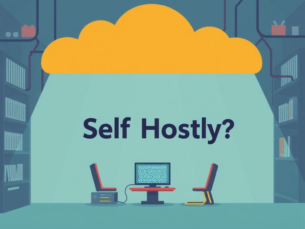 Illustration of a person managing a personal server for self-hosting websites and services.