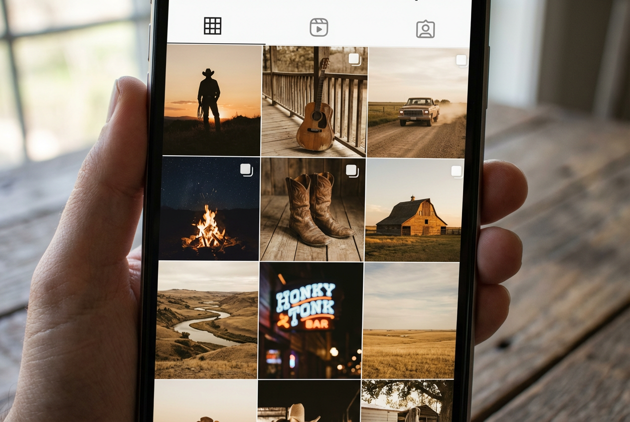 alt text for an Instagram-style grid of AI country music content