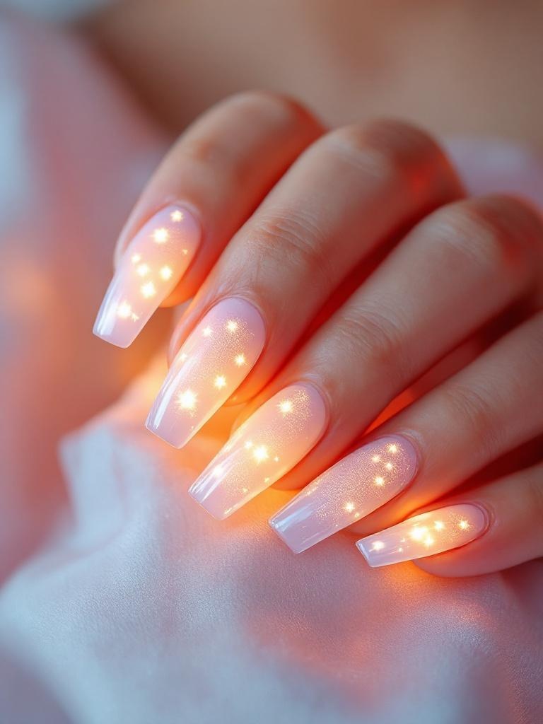 Square-shaped LED nails glowing warm white