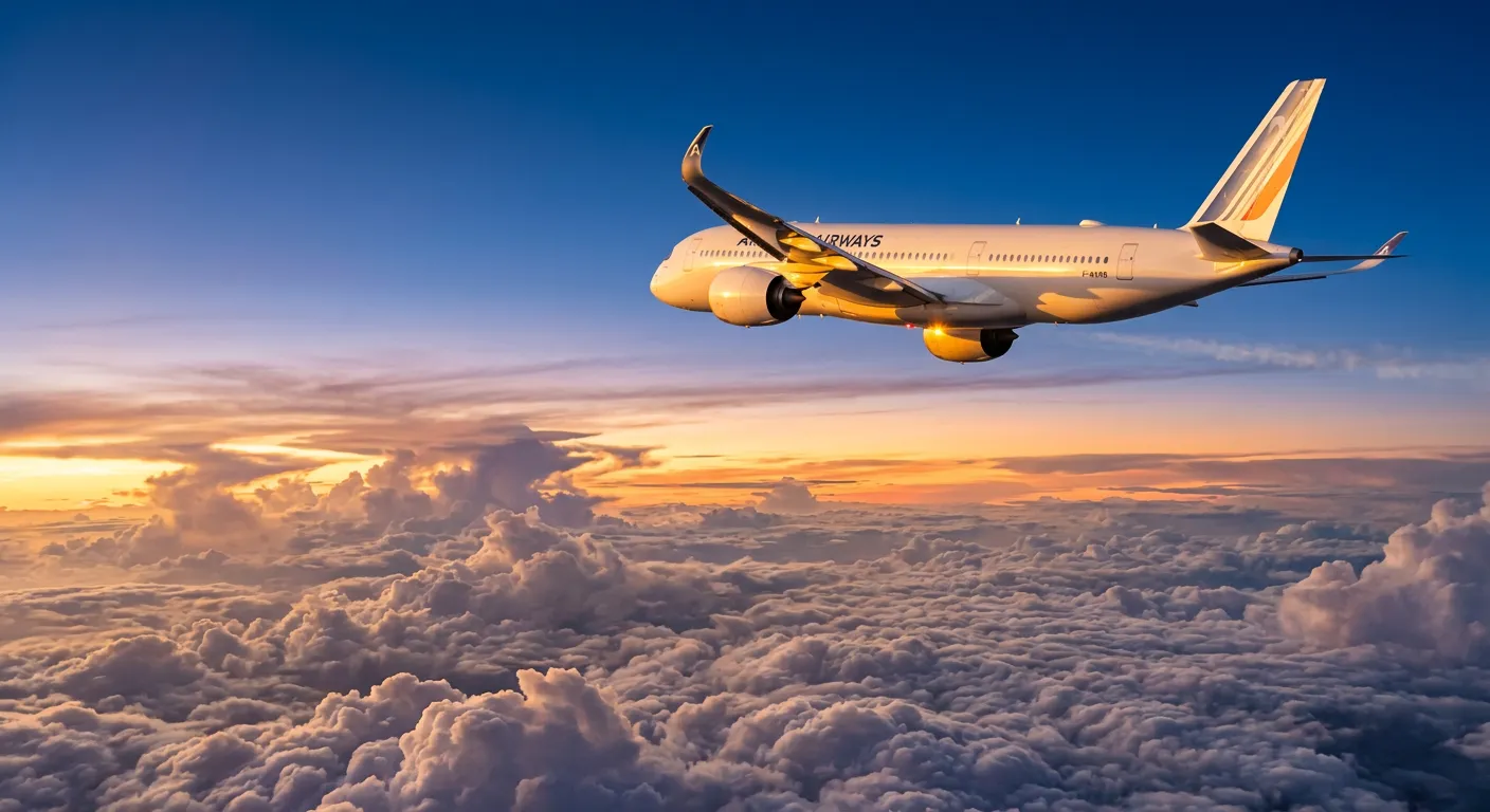 Commercial jet in flight above cloud layer