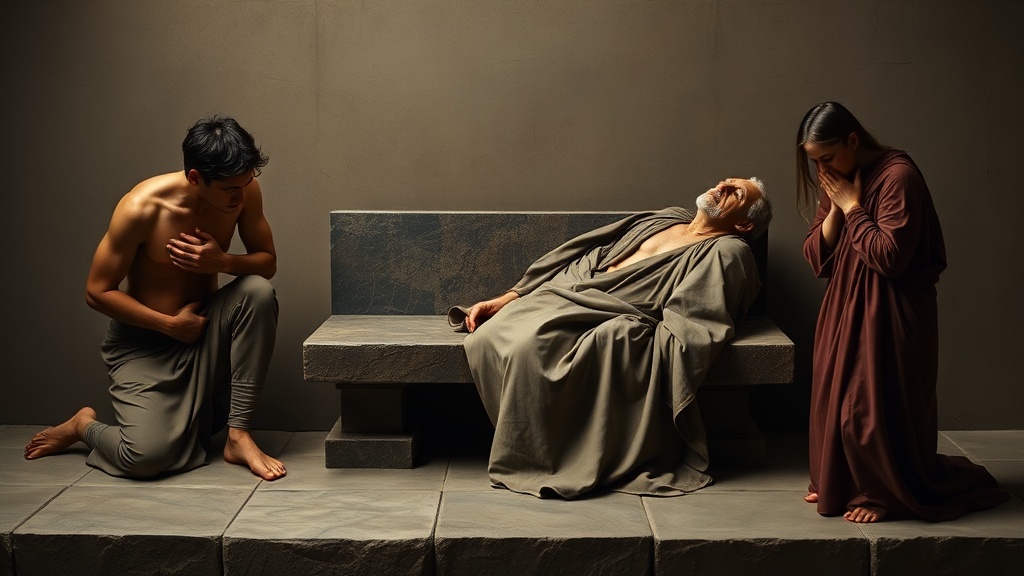 Allegorical painting evoking betrayal and repentance