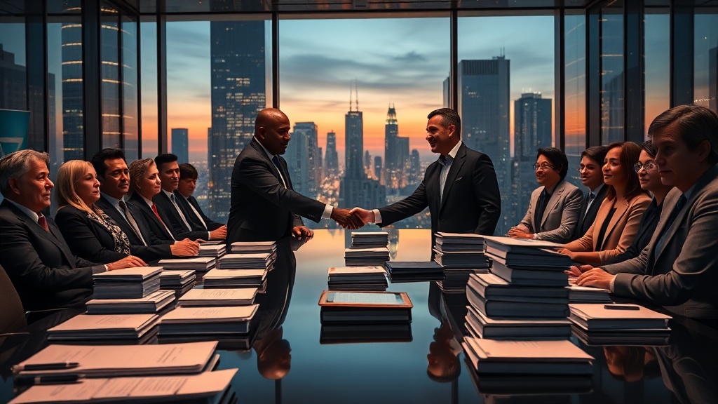 A tense but resolved budget negotiation captured like a film still