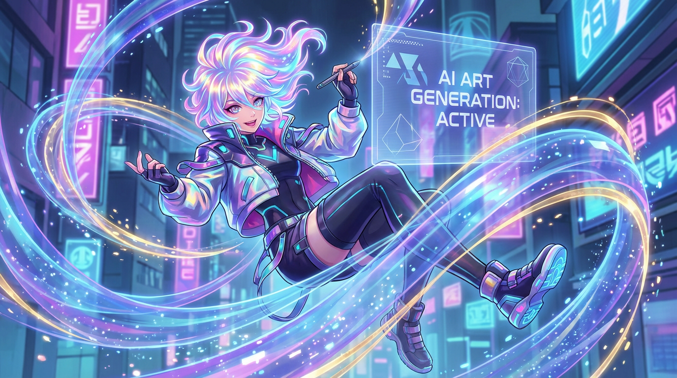 Vibrant anime-style character illustration showcasing AI art generation quality