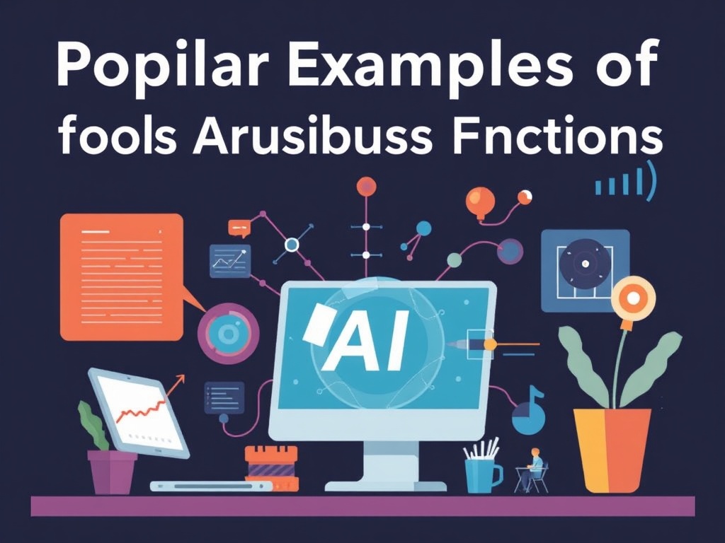 Illustration of AI tools used in various business functions like marketing, finance, and HR.