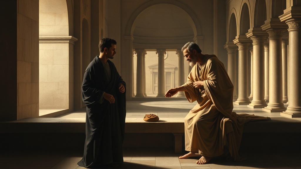 Allegorical scene of restitution and honesty