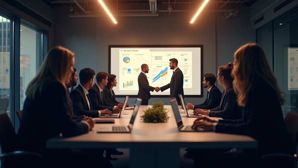 Marketing executives in a strategy session comparing fractional vs full-time CMO options