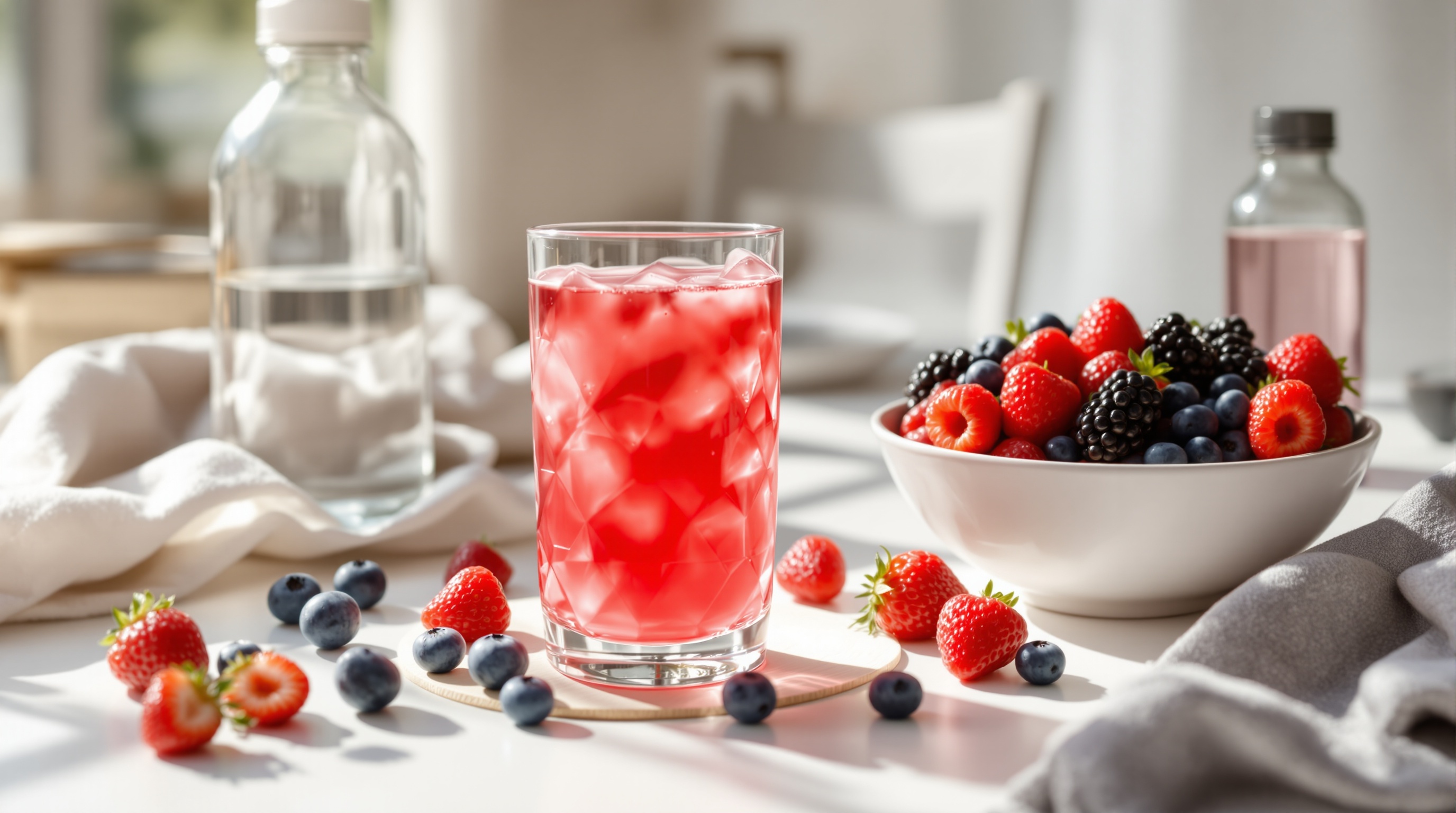 모로주스와 건강한 아침 식단, 물 한 잔이 놓인 라이프스타일 이미지