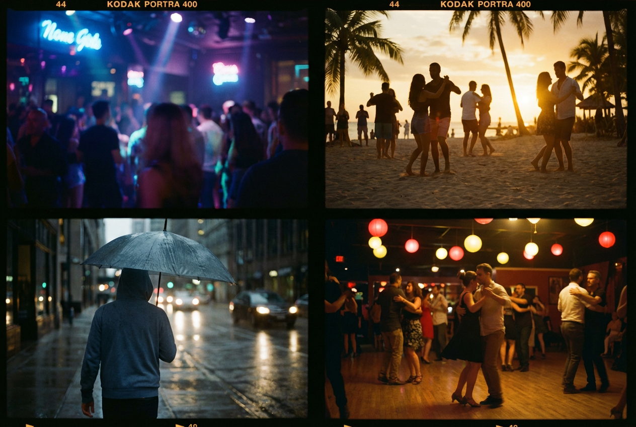 alt text: Side-by-side comparison of Latin music subgenre visual styles