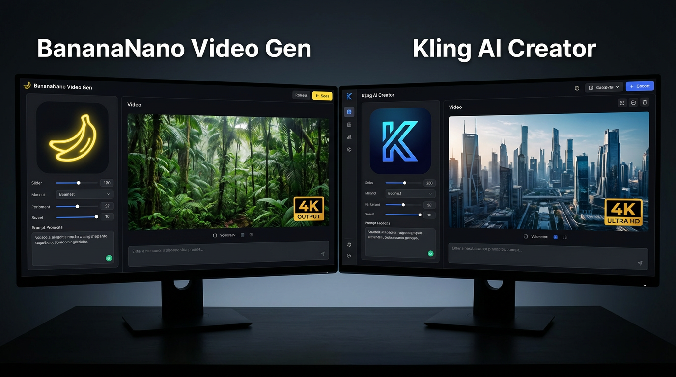 Side-by-side comparison of BananaNano and Kling AI video generation platforms