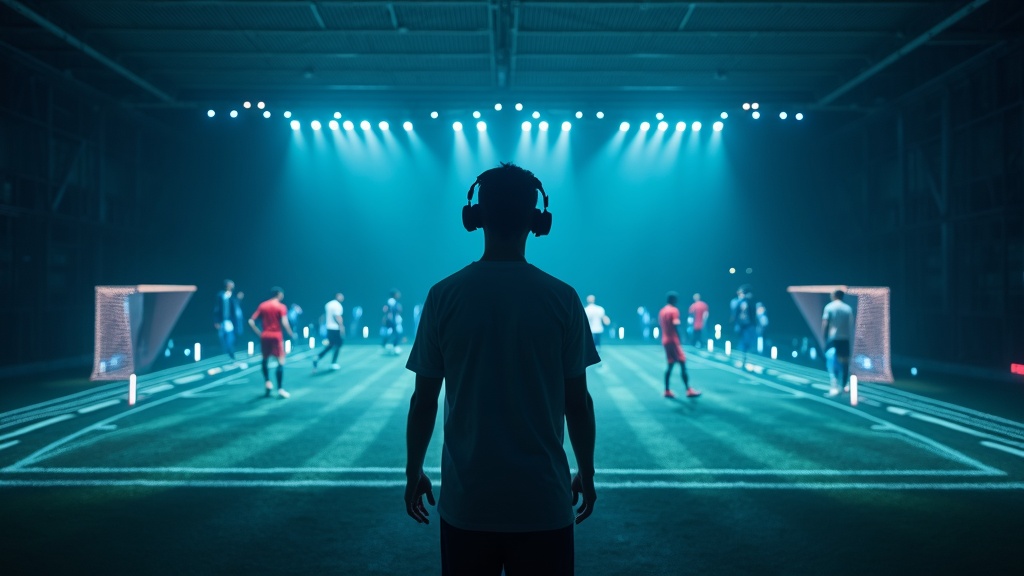 Simulador de campo de fútbol en realidad virtual desde la perspectiva del jugador de Be Your Best