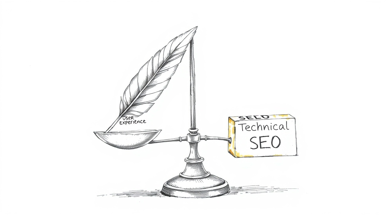 весы балансируют опыт пользователя и техническое SEO