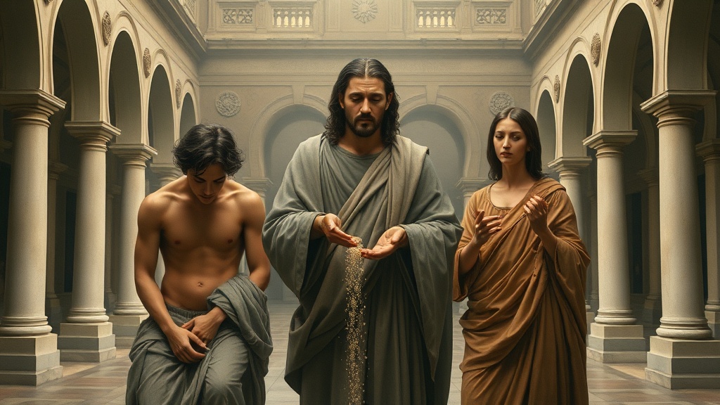 A contemplative, allegorical religious scene