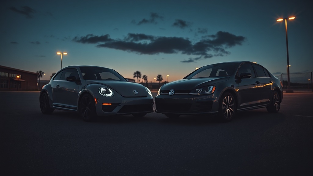 Volkswagen Beetle e Jetta parados — carros turo que não performaram na operação
