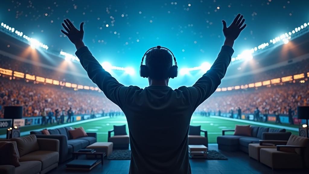 Aficionado experimentando el Bernabéu Infinito con gafas de realidad virtual de Apple