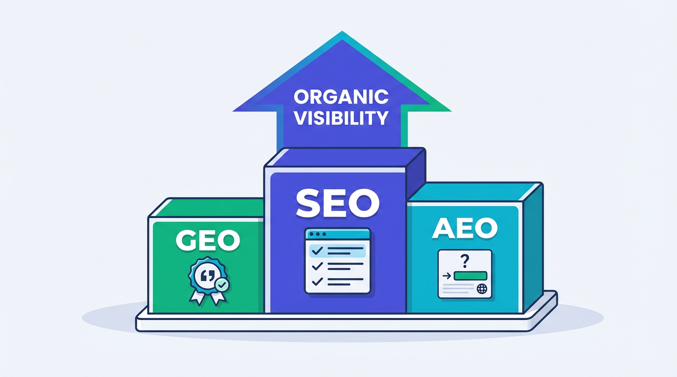 SEO AEO GEO priority ranking for organic visibility strategy