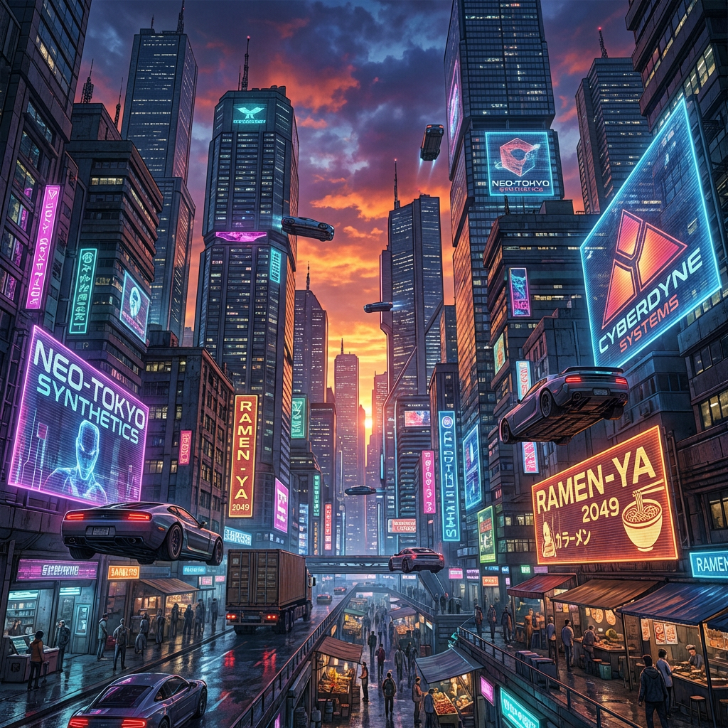 Futuristic sci-fi cityscape with neon-lit skyscrapers and flying vehicles generated by AI