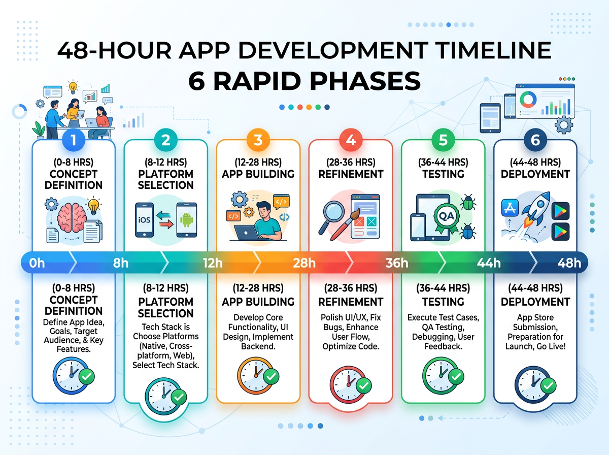 48-hour app development timeline phases