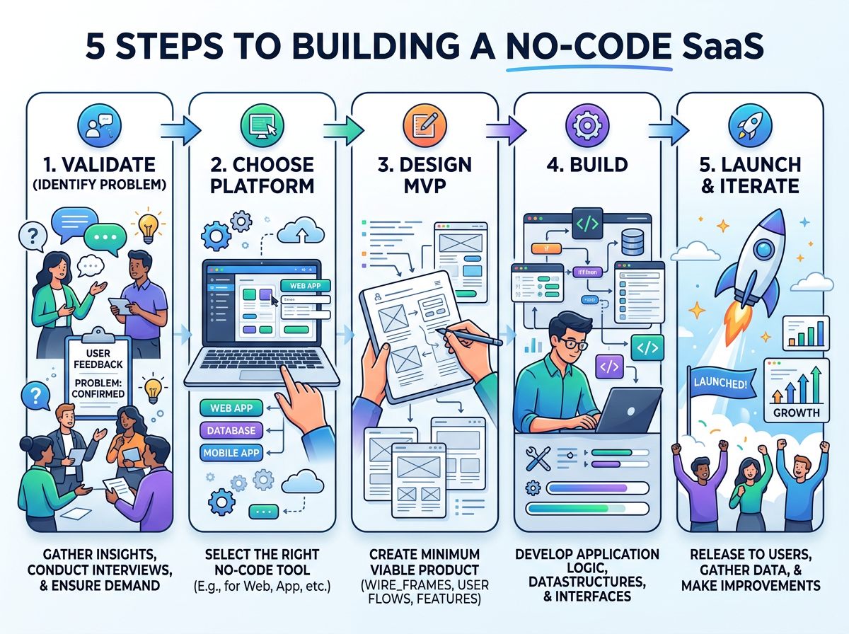 5-step process to build no-code SaaS from idea to launch