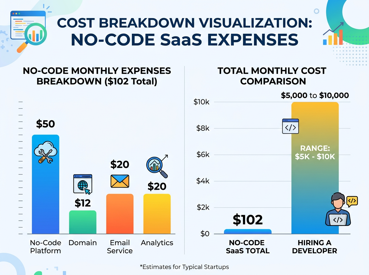 Monthly cost breakdown for no-code SaaS vs traditional development