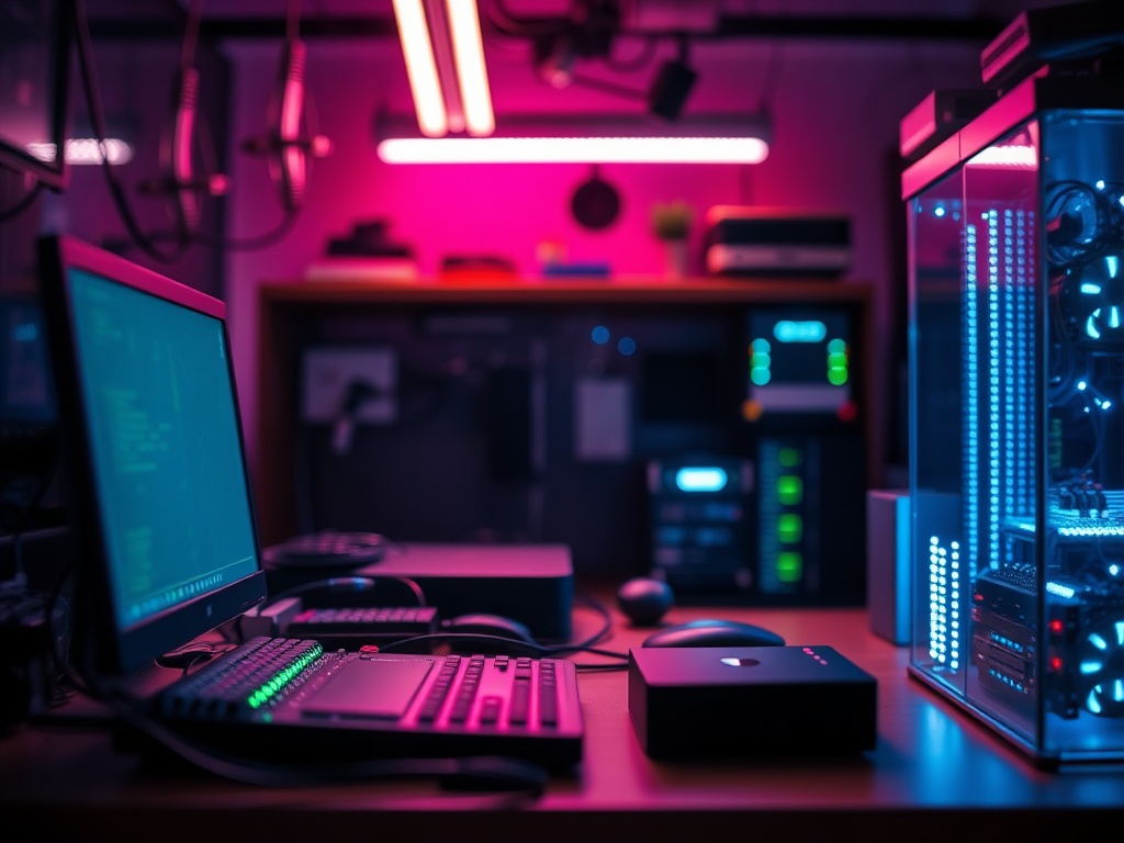 Illustration of various hardware components ideal for self-hosted home lab setups