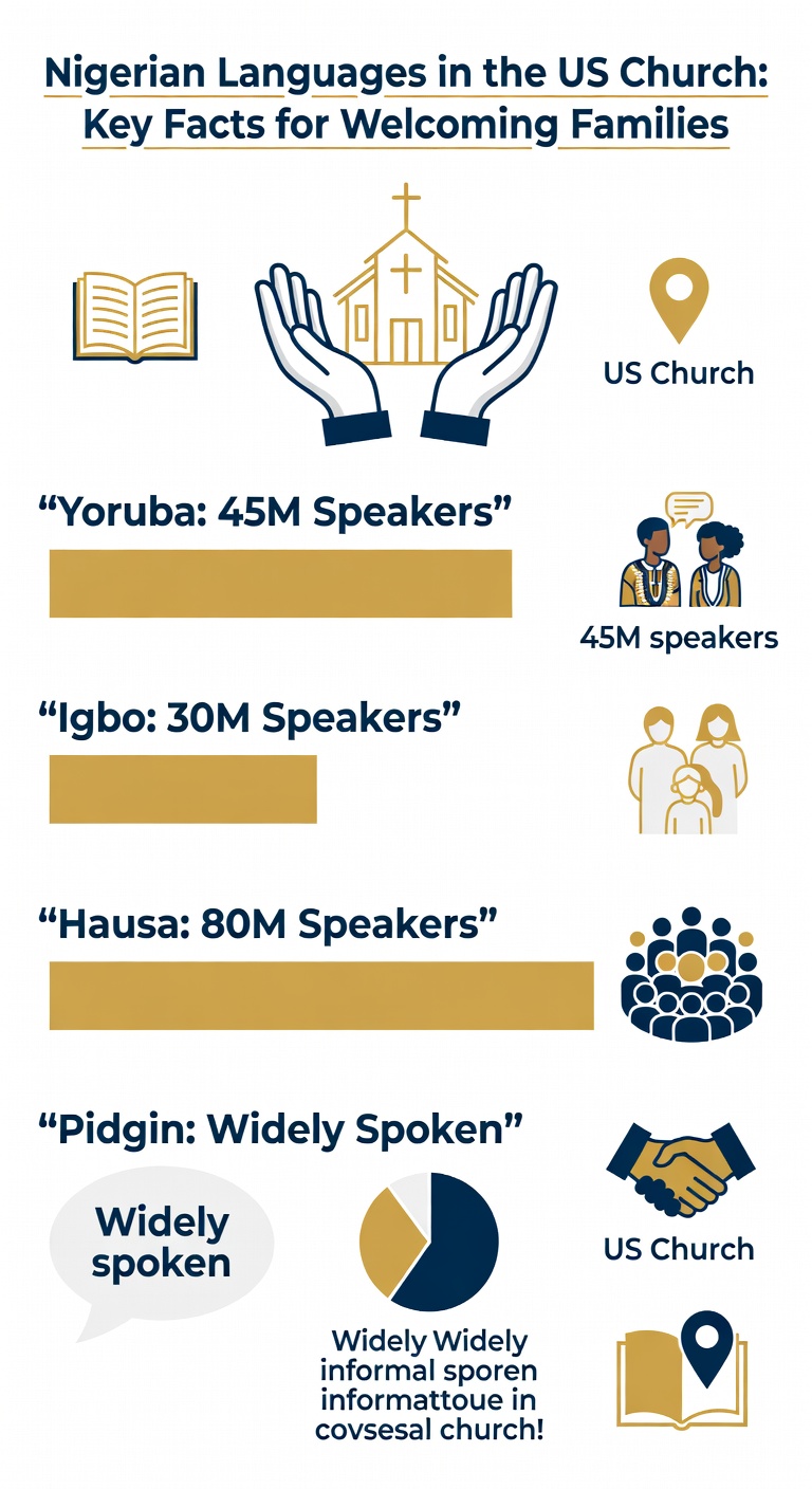 Infographic showing major Nigerian languages and speaker counts for church ministry