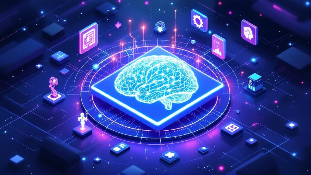 Illustration of AI tools interface with digital icons and futuristic technology elements