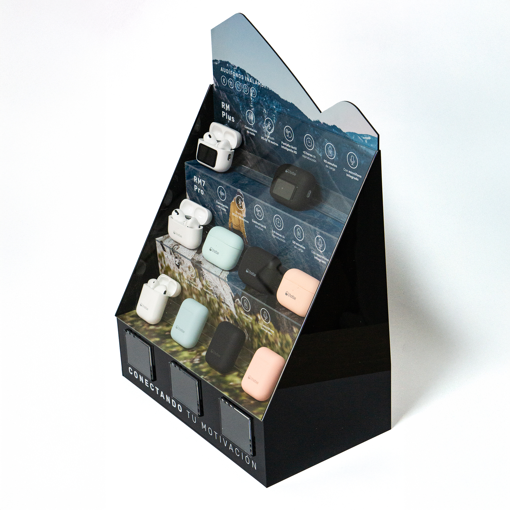 Mueble Exhibidor Triple vista lateral