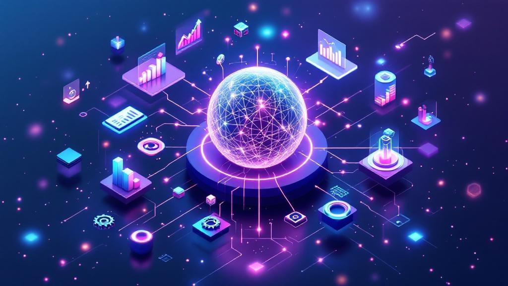 AI tools for business success, featuring futuristic interface and digital analytics dashboard