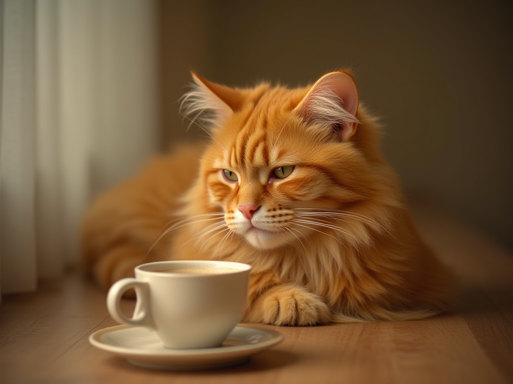 un-gato-naranja-tomando-cafe-en-un-escritorio-de-hl7rhnzvr4