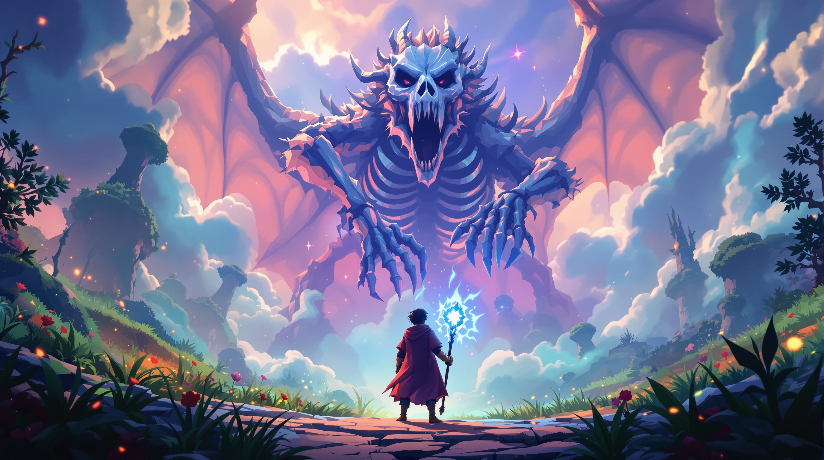 Escena de plataformas en Endless Wonder VR con colores vibrantes y un personaje en el aire.