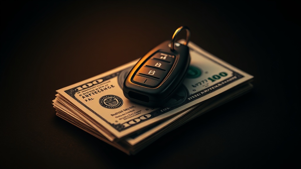 Chave de carro sobre dólares representando renda com aluguel de carro em Orlando