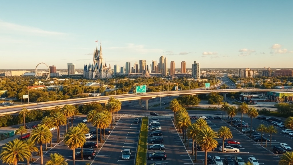 Vista aérea de Orlando com demanda por aluguel de carro em Orlando