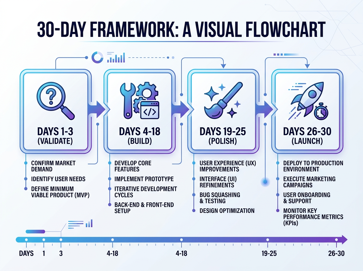 30-day app development framework timeline diagram