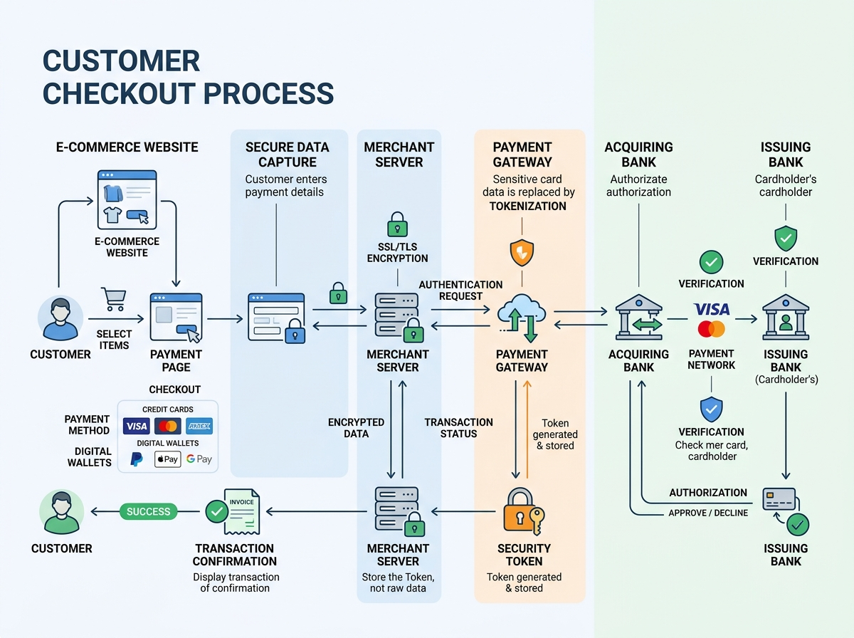 E-commerce payment processing workflow and security integration
