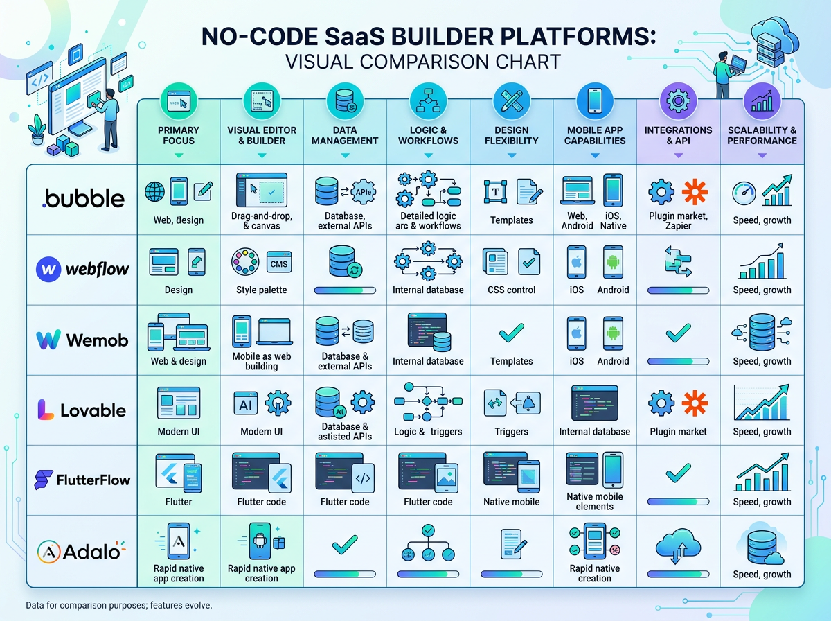 No-code SaaS builder platforms comparison 2026