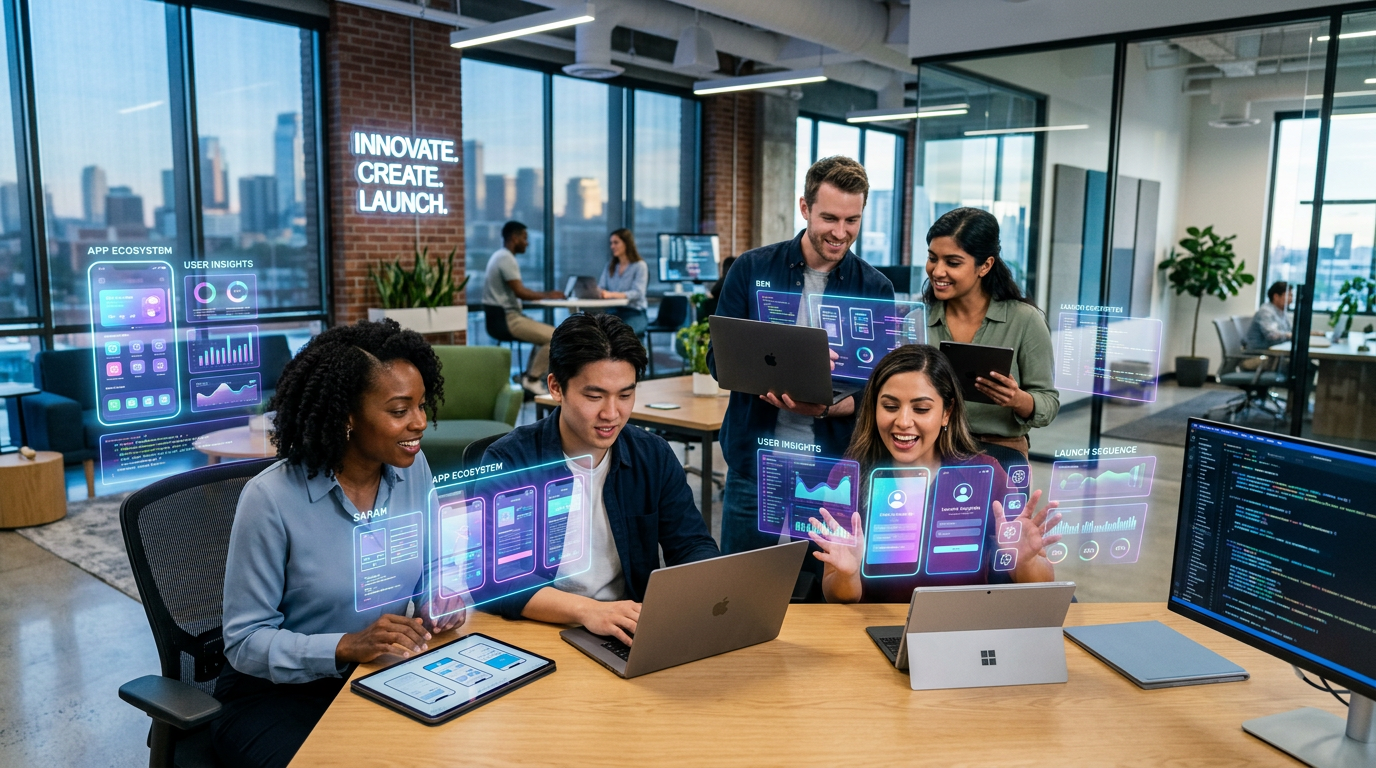 Entrepreneurs building apps without coding using no-code platforms