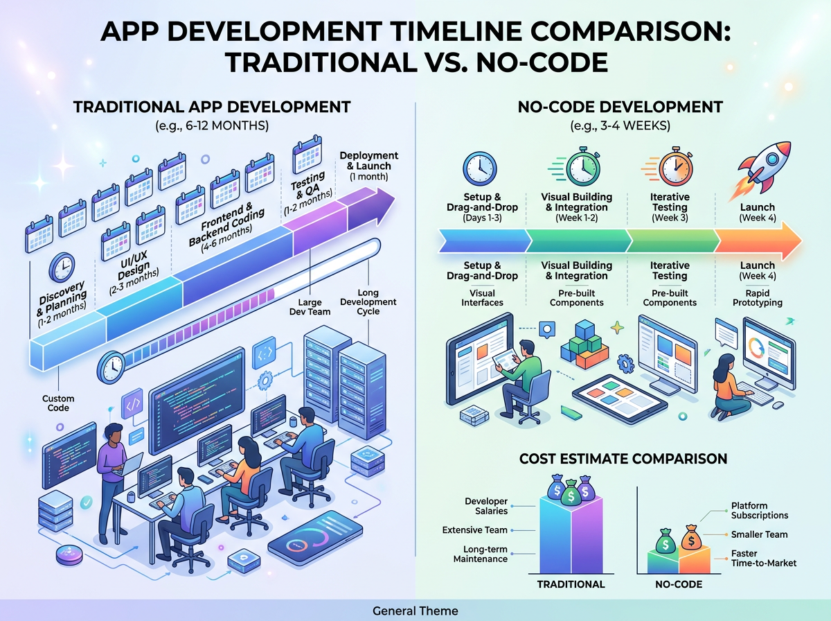 Timeline and cost comparison: traditional development vs no-code