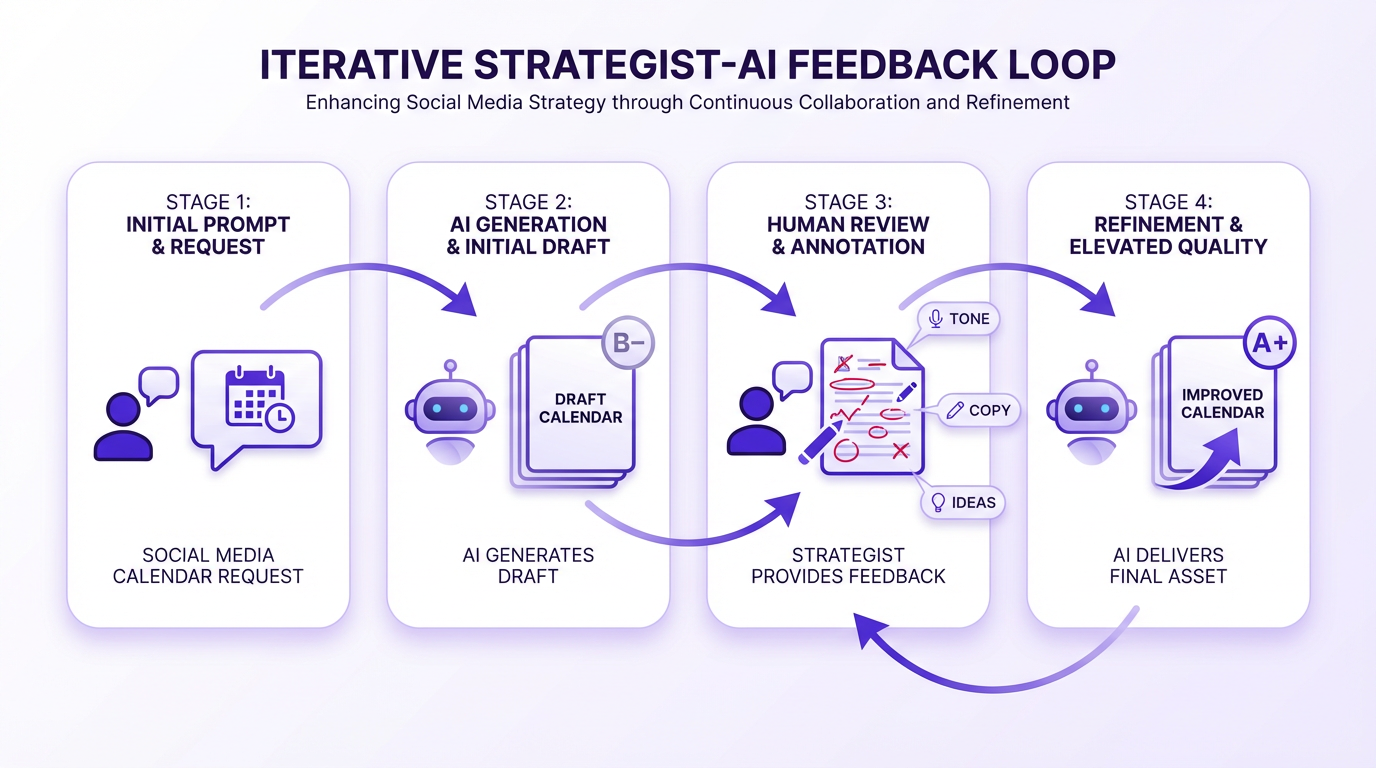 A diagram showing the iterative process of refining AI-generated content with follow-up prompts.