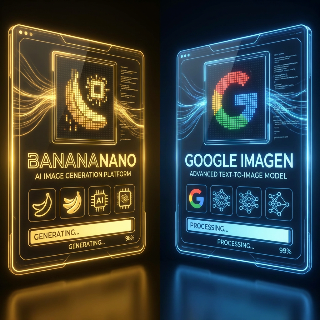Side-by-side comparison of BananaNano and Google Imagen 3 AI image generation platforms