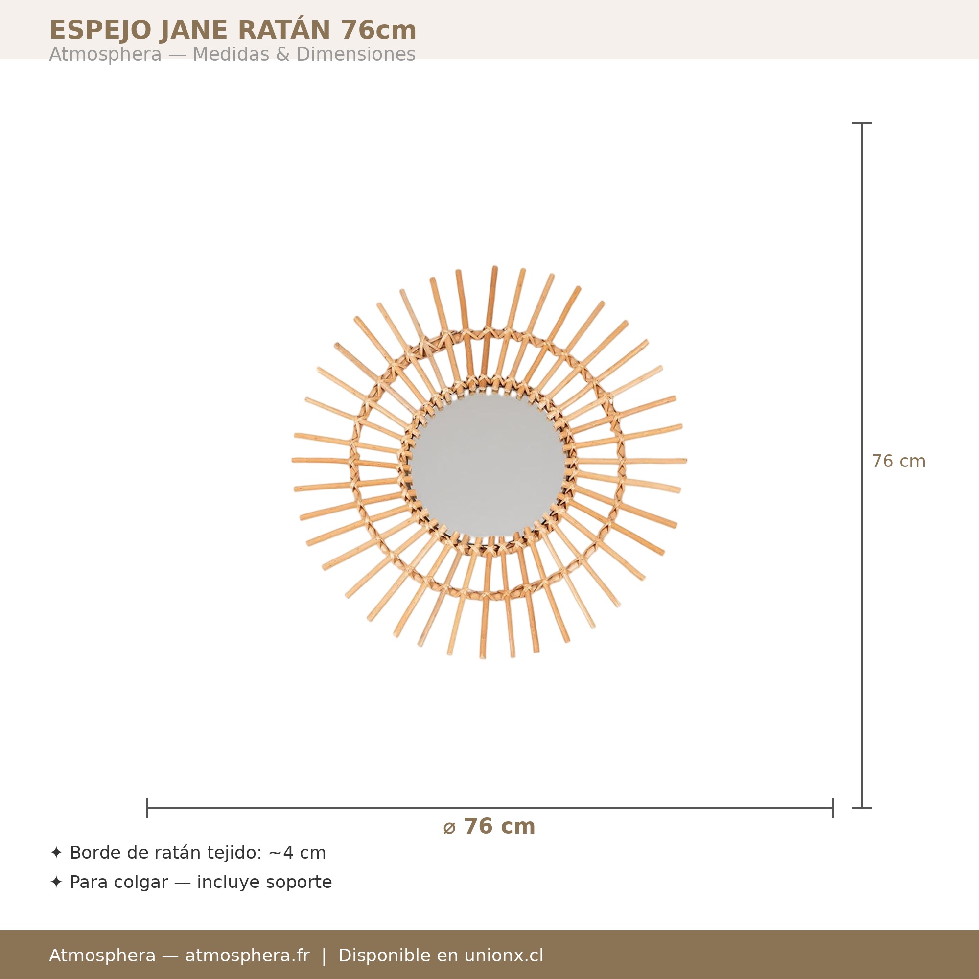 Espejo Jane Ratán dimensiones 76cm