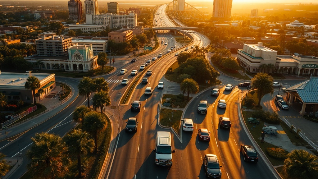 Vista aérea de Orlando com carros certo para Turo