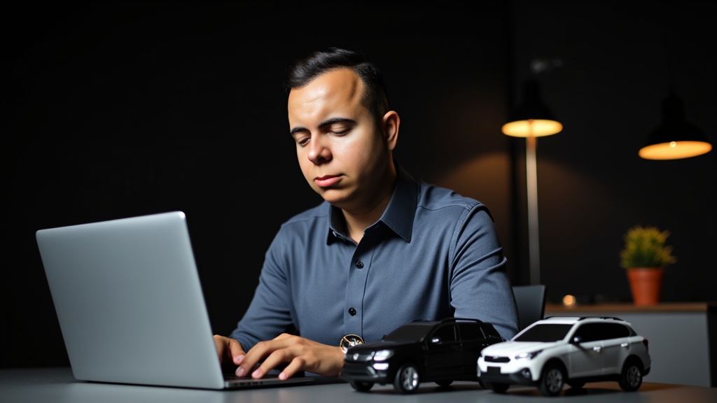 Felipe Miranda analisando carro Turo no computador