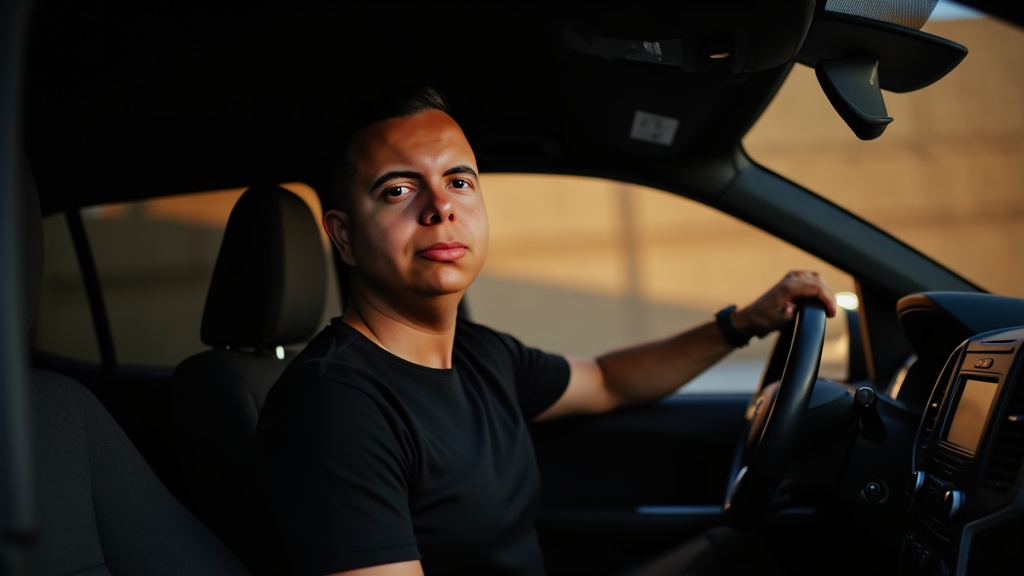 Felipe Miranda dentro de carro turo avaliando veículo da operação em Orlando