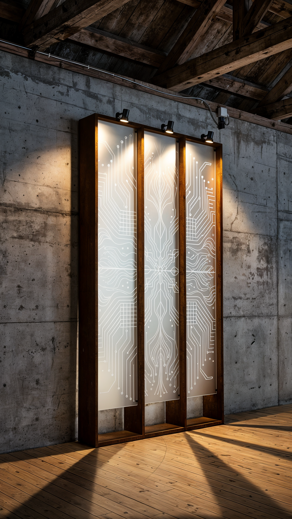 Corten steel backlit panel wall