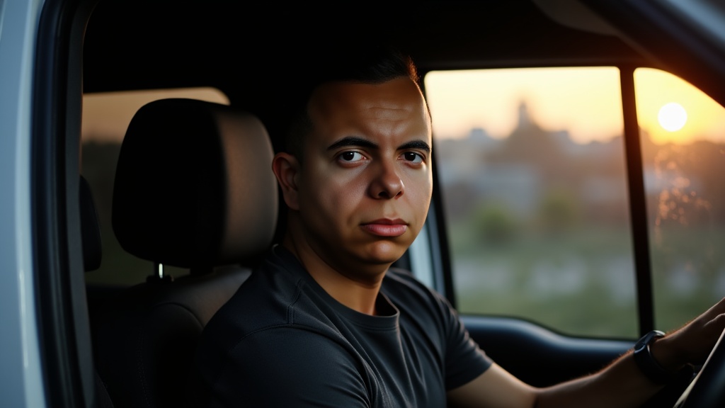 Felipe Miranda dentro de minivan — carro Turo certo para Orlando