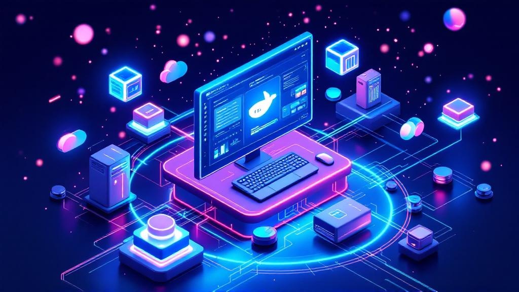 Docker container setup for home servers, self-hosting, and server management illustration