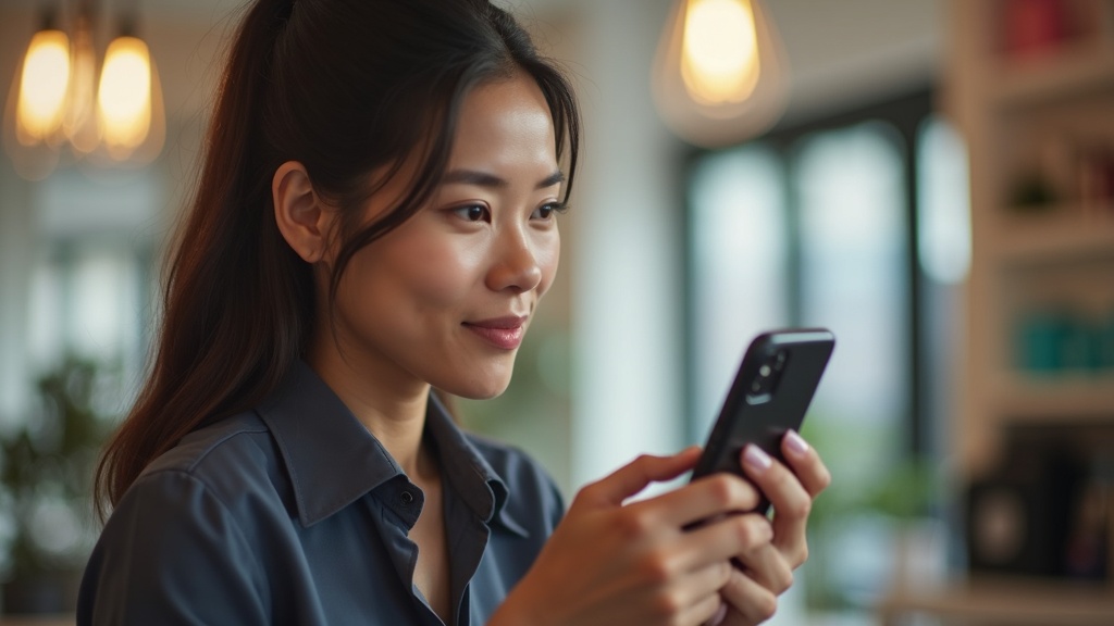 Ảnh 1: Thợ nail đang xem tin tuyển dụng trên điện thoại trong tiệm