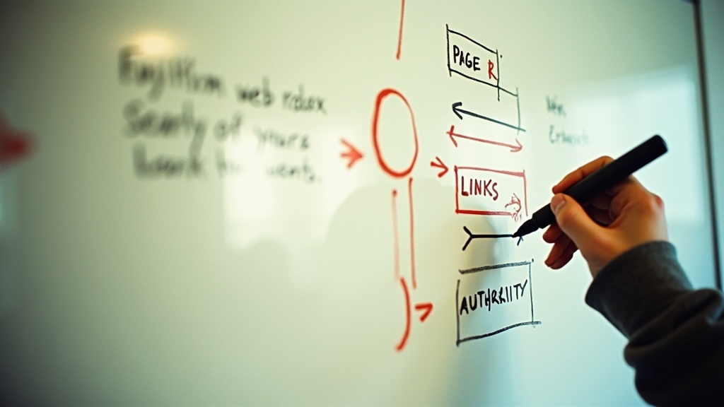 Whiteboard covered in early search algorithm diagrams and metrics