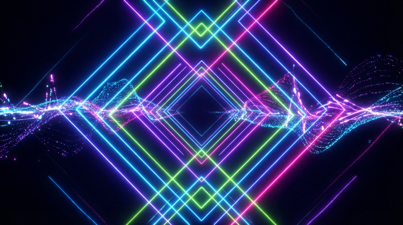 Professional AI music video with synchronized visual effects matching the beat with geometric patterns and particle effects